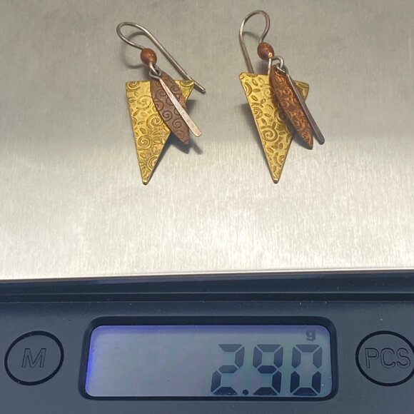 Sterling Silver Dangle Earrings Copper Brass 1.75" Boho Hippiecore Mixed Metal - Picture 2 of 9